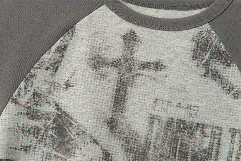 【2color】Distressed Cross Graphic Fitted T-Shirt mry001714
