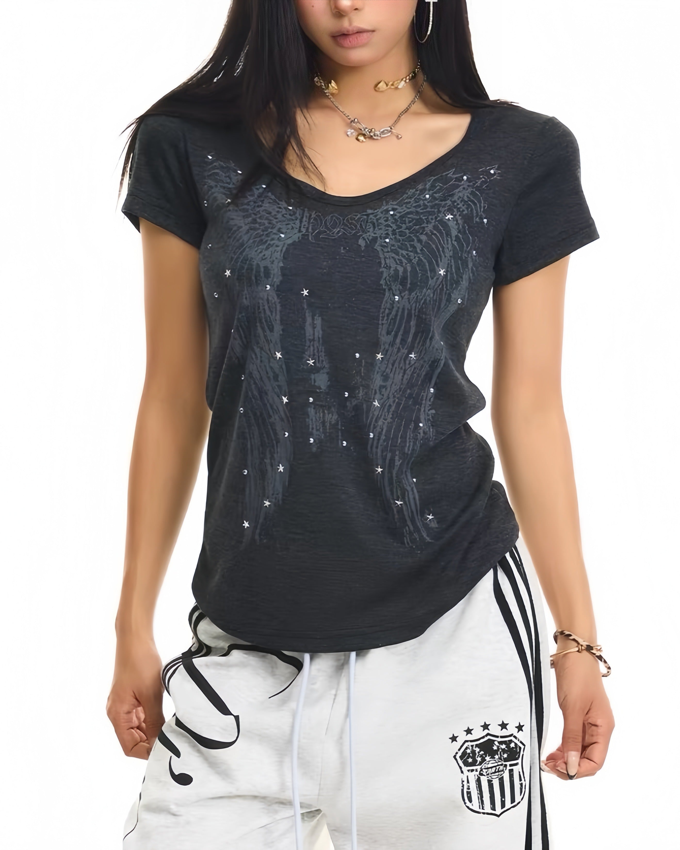 【トップス】ラインストーンウィングTシャツ mry002442