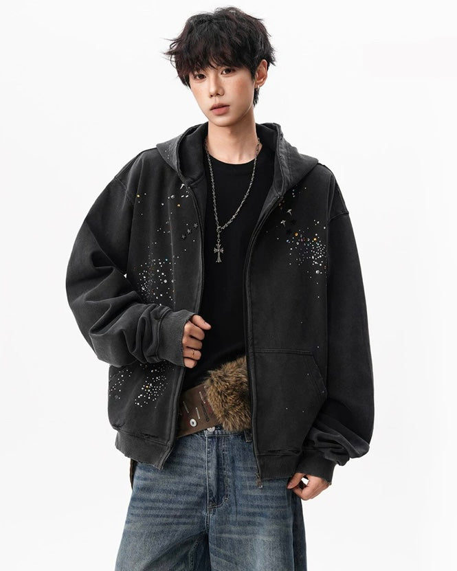 【評価★4.8以上/Top】Galaxy Splatter Zip Hoodie mry001934