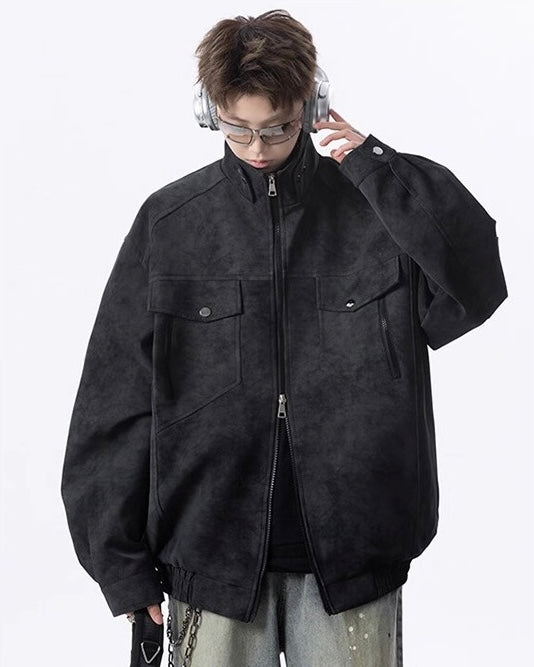 【2color】Faux Suede Stand Collar Jacket mry001831