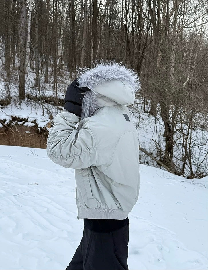 【高品質】Fur Hooded Bomber Jacket mry001984