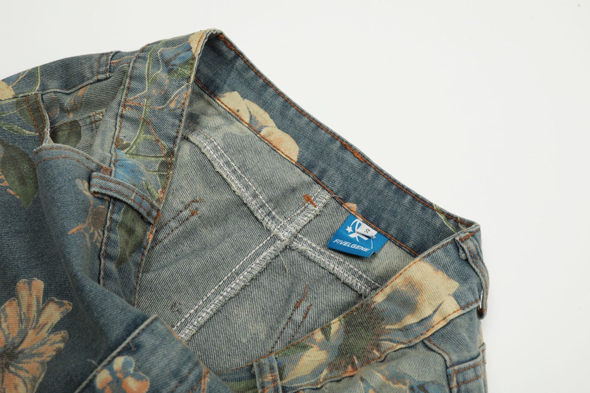 Vintage Floral Wide-Leg Denim Pants mry001734