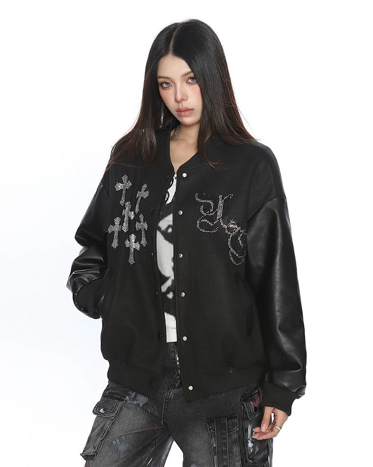 Cross Rhinestone Varsity Jacket mry002014