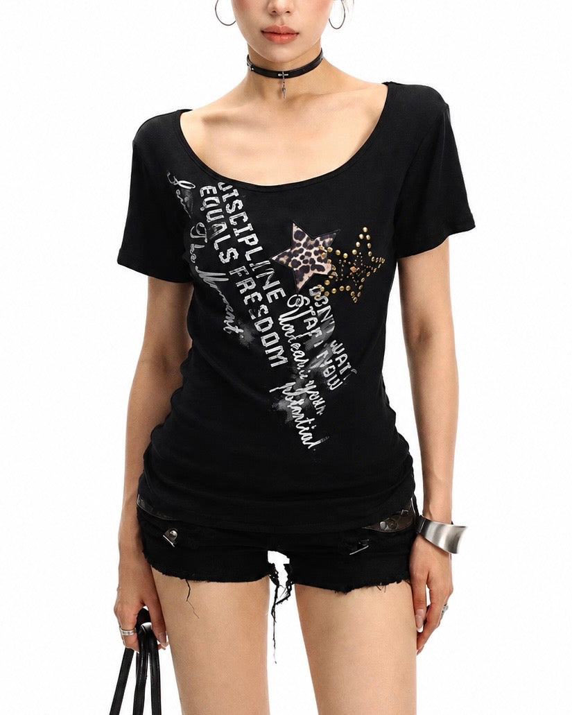 【トップス】レオパードスターグラフィックTシャツ mry002444