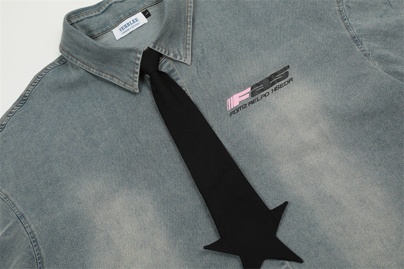 Star Tie Washed Denim Shirt mry001738