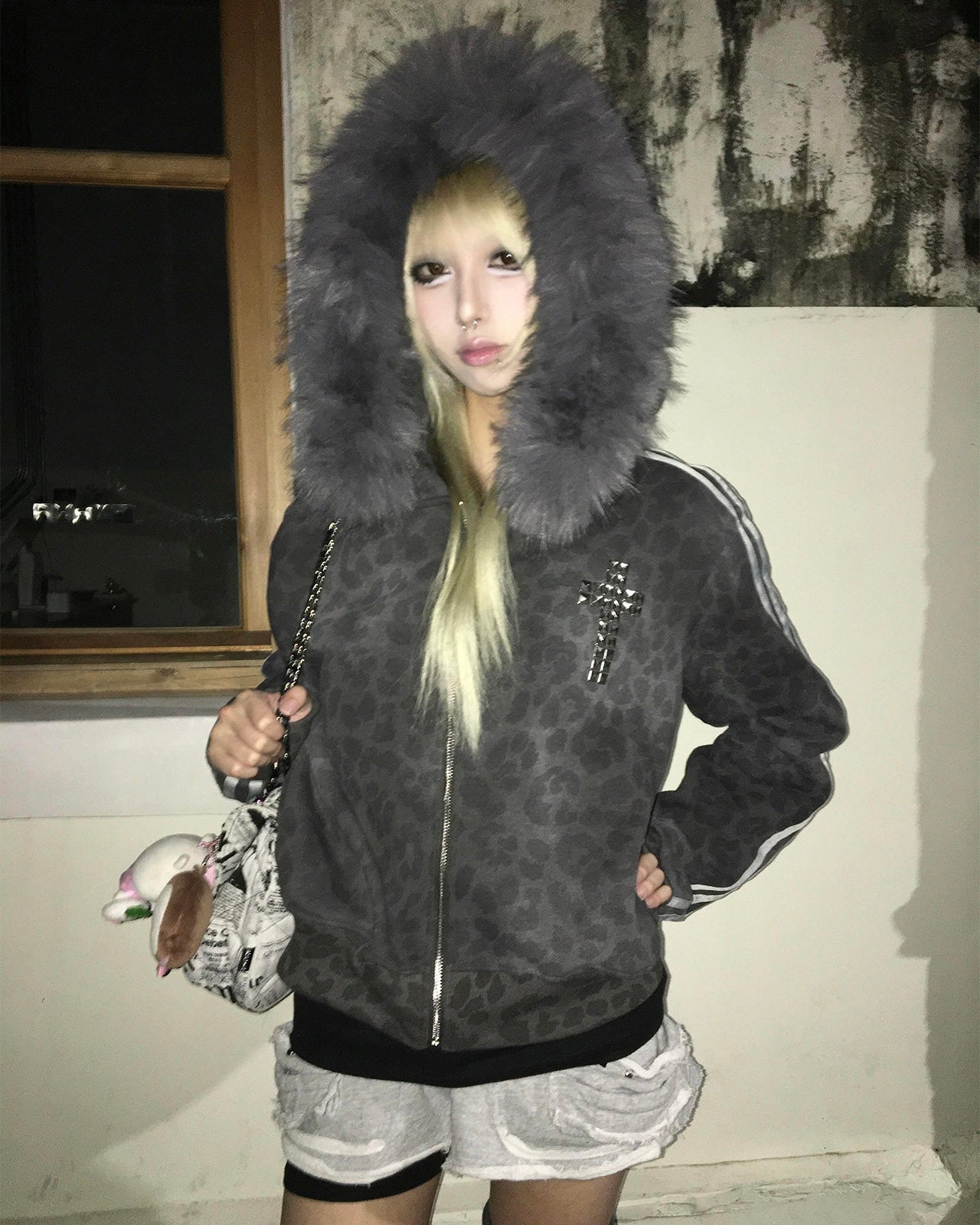 Fur Hood Leopard Hoodie mry002076