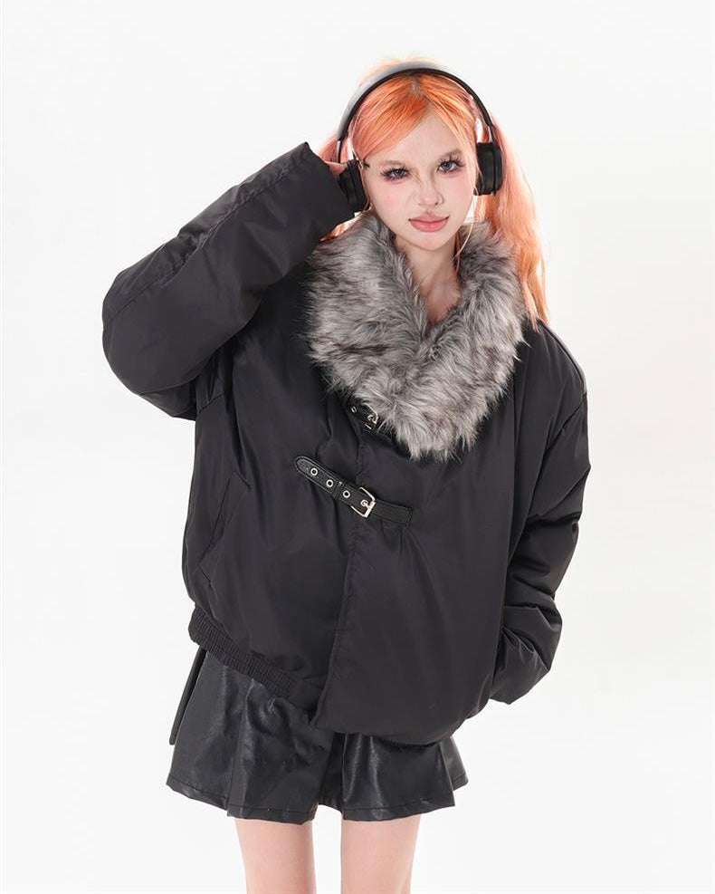 Faux Fur Collar Buckle Jacket mry001789