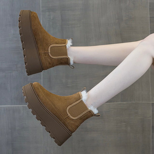 Cozy Fur Trim Elevated Chelsea Boots mry001965