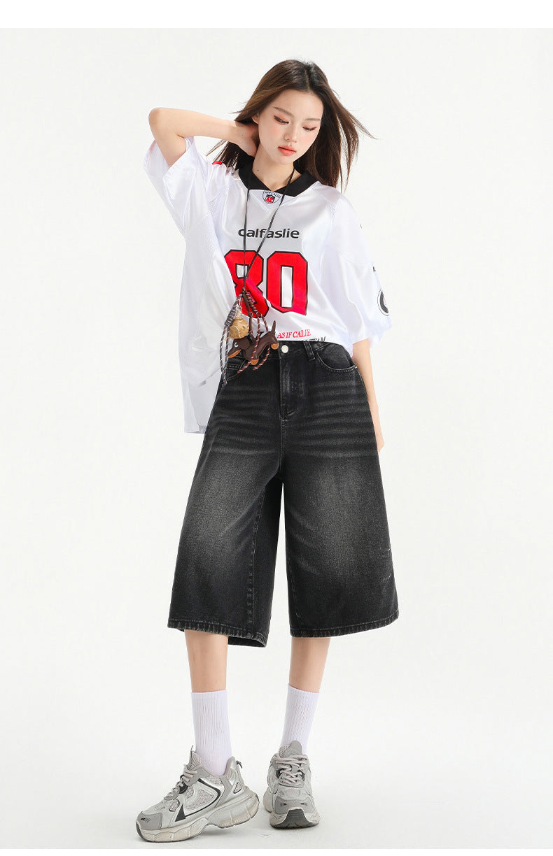 【2color】High-Waisted Wide Denim Shorts mry1772