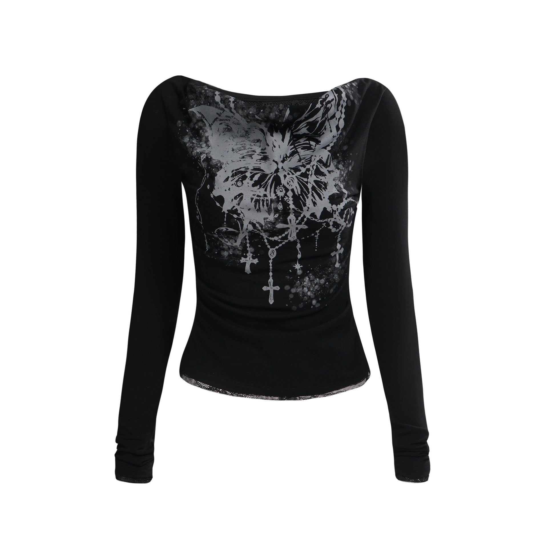 【2color】Butterfly Chains Graphic Slim Fit Top mry001731