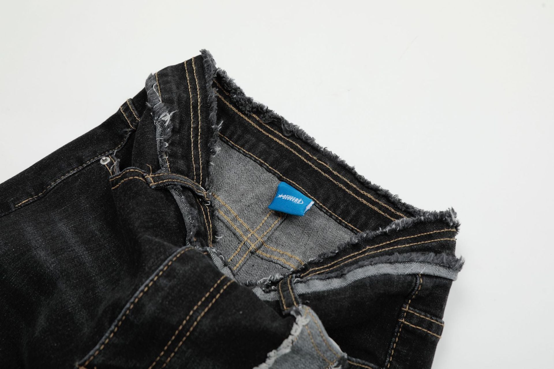 Ribbon Strap Panel Flare Denim Pants mry001667