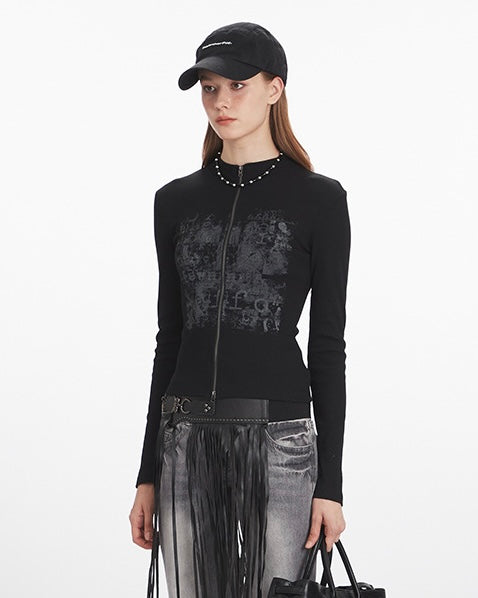 Graphic Zip-Up Top mry001839