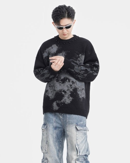 【2color】Oversized Paint Splash Knit Sweater mry001840