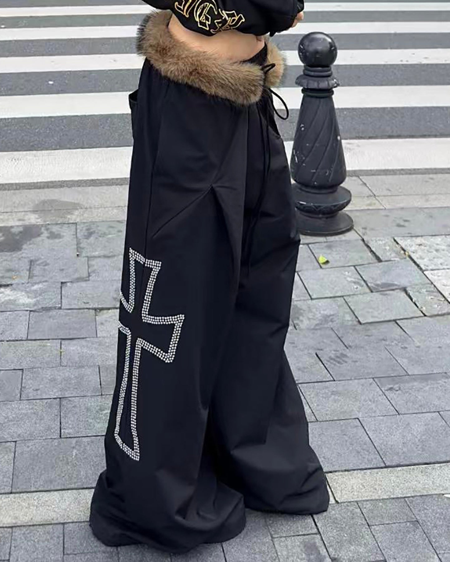 【YURU:FIT】Faux Fur Waist Wide-Leg Pants mry001879