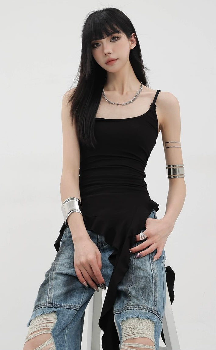 Asym Ruffle Drape Camisole Top mry001727