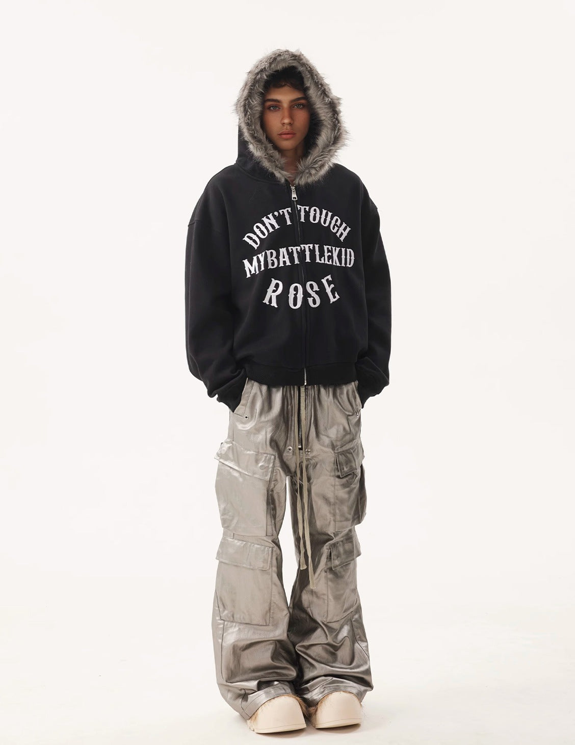 【3color】Fur Hood Graphic Hoodie mry001812