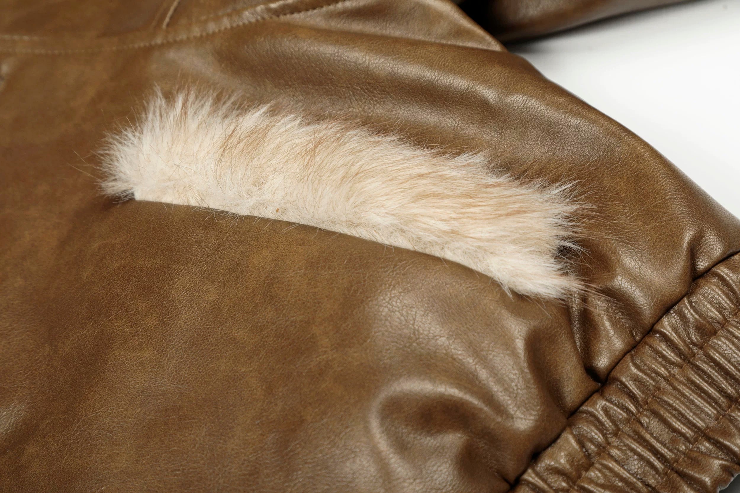 Faux Leather Fur-Trim Short Jacket mry002011