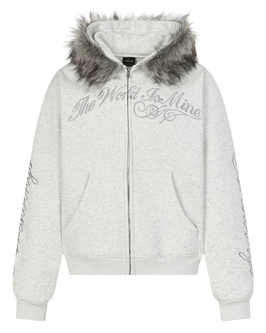 Graphic Fur Zip-Up Hoodie mry002064