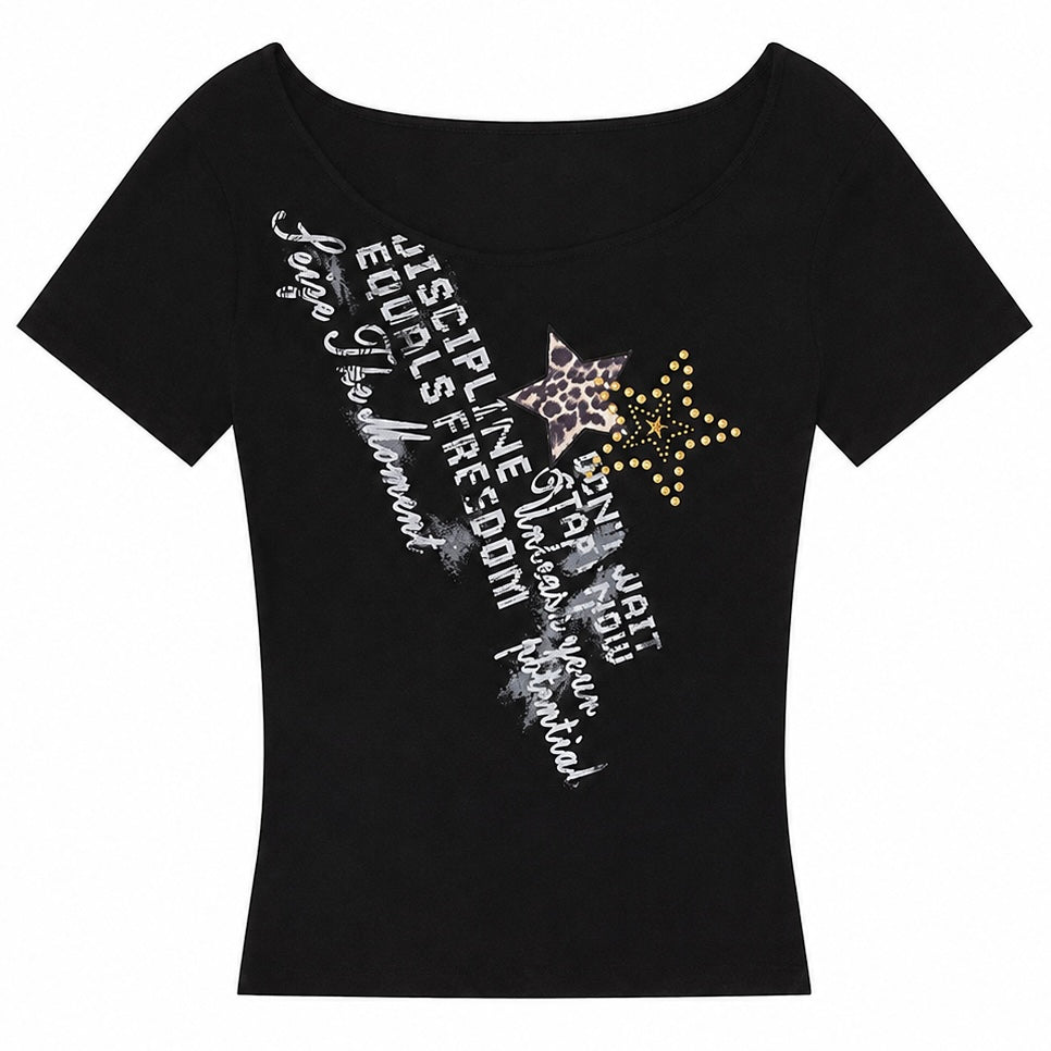 【トップス】レオパードスターグラフィックTシャツ mry002444