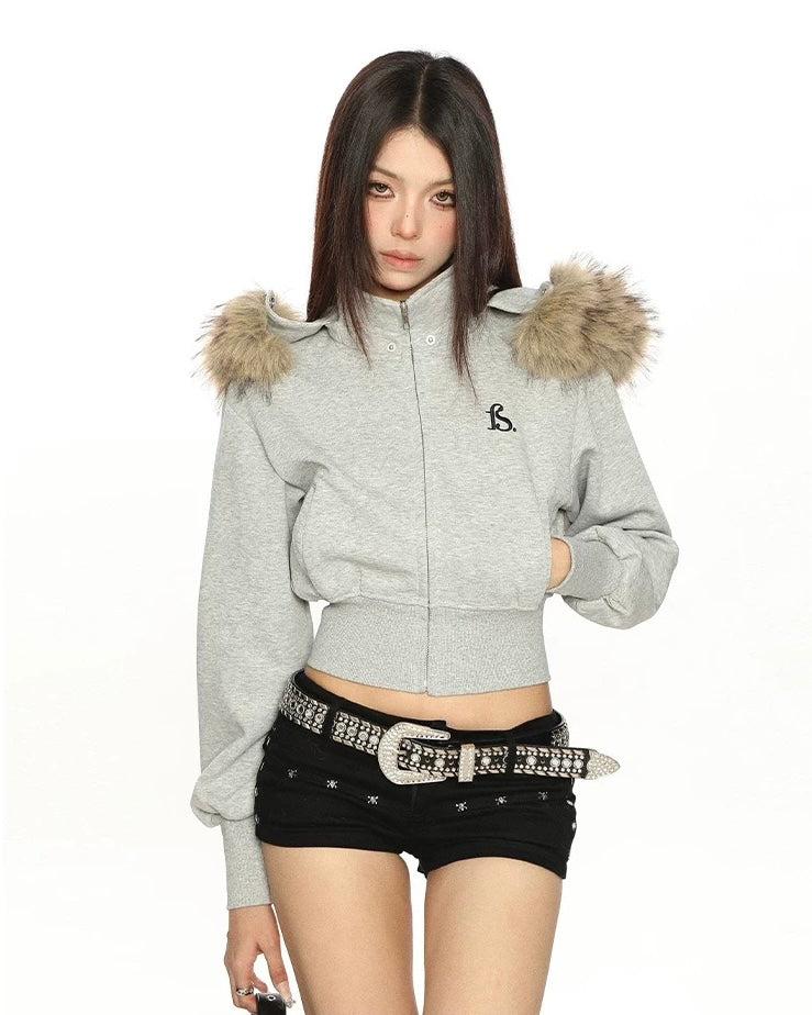 Fur Trim Cropped Jacket mry002069