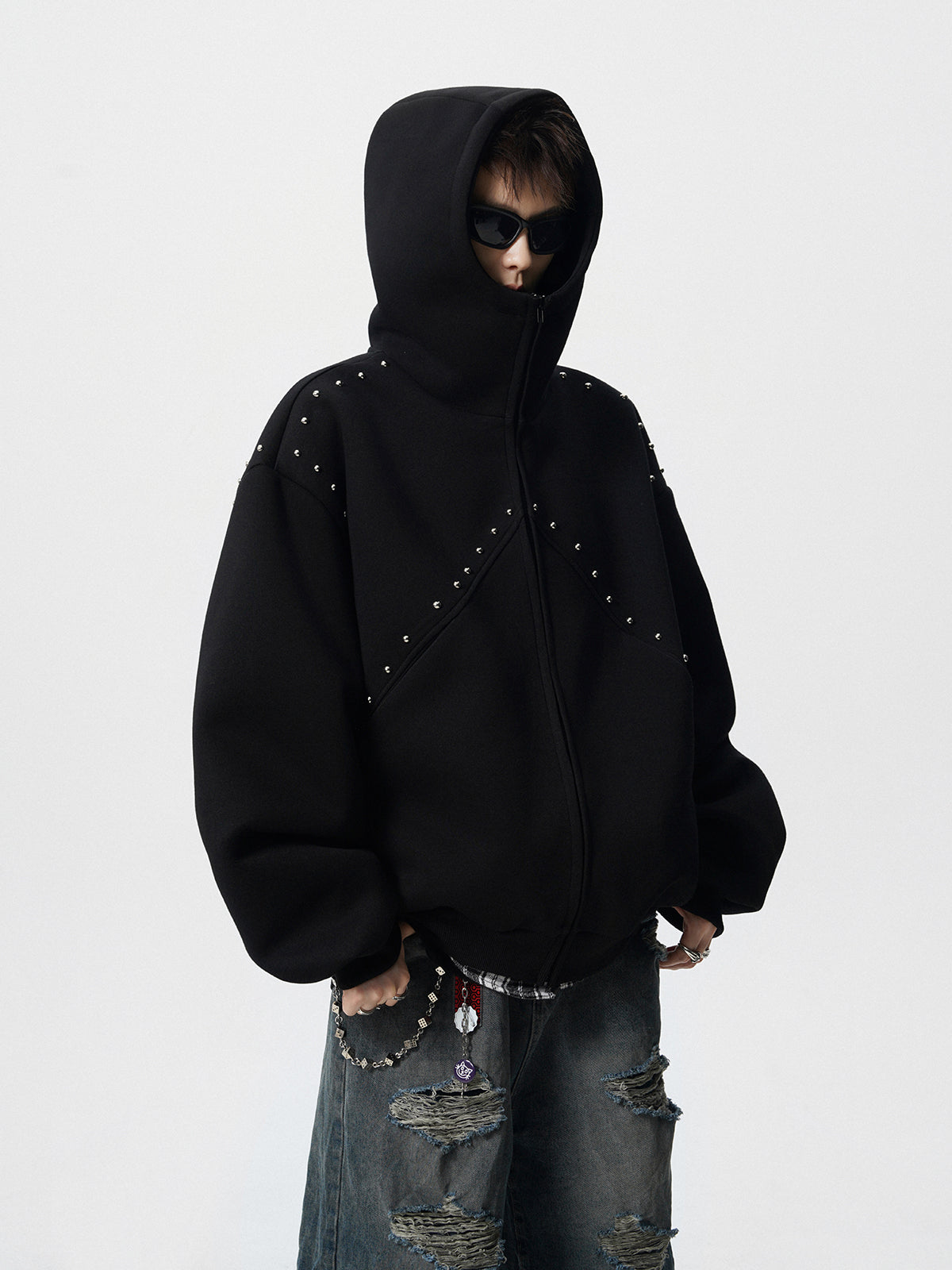 【評価★4.8以上/3color】Studded Oversized Zip Hoodie mry001897