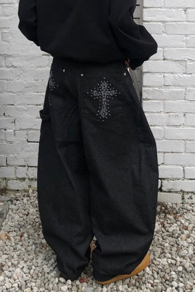 Baggy Cross Stud Wide Jeans mry002282