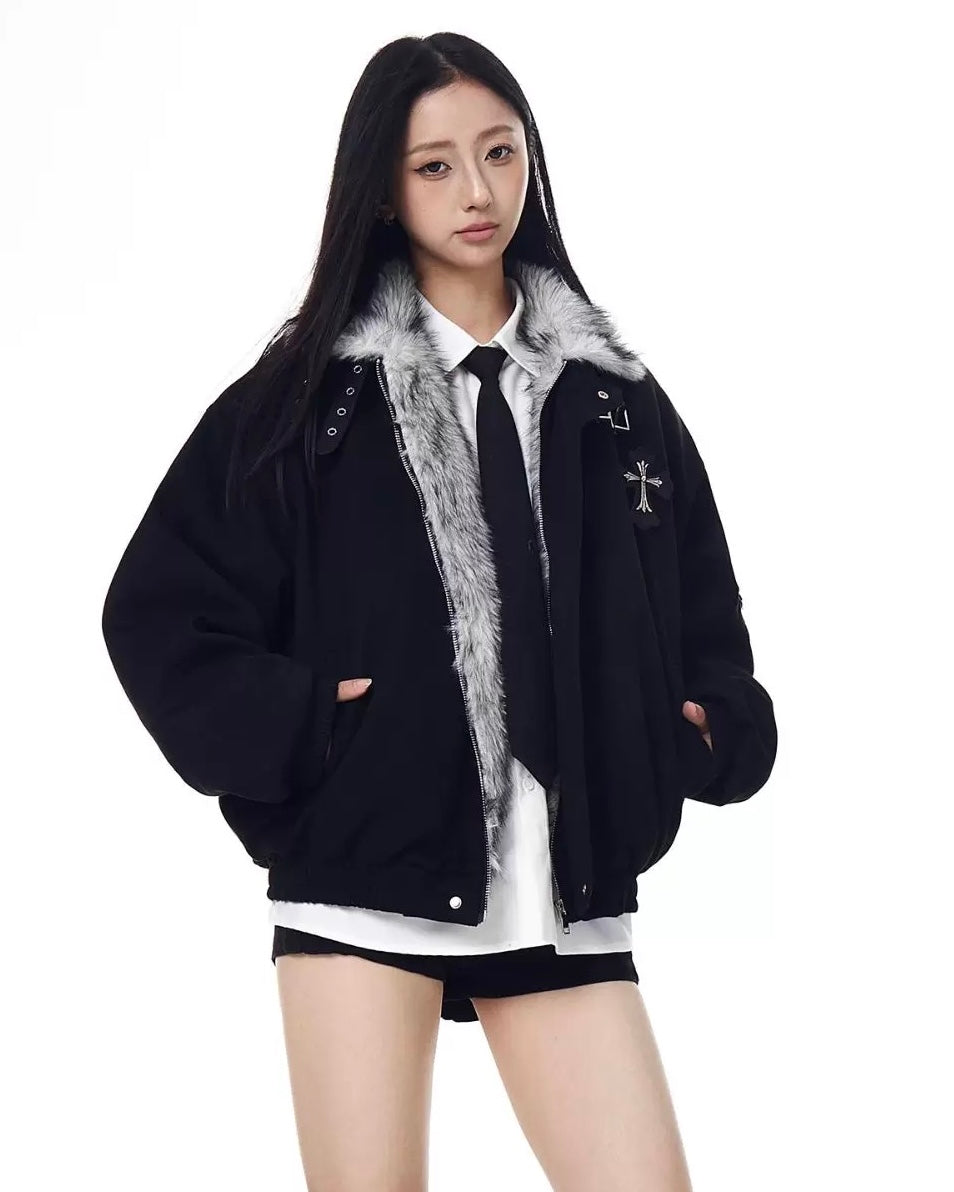 Cross Fur Bomber Jacket mry002017
