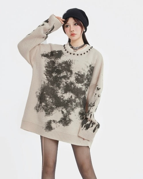 【2color】Oversized Paint Splash Knit Sweater mry001840