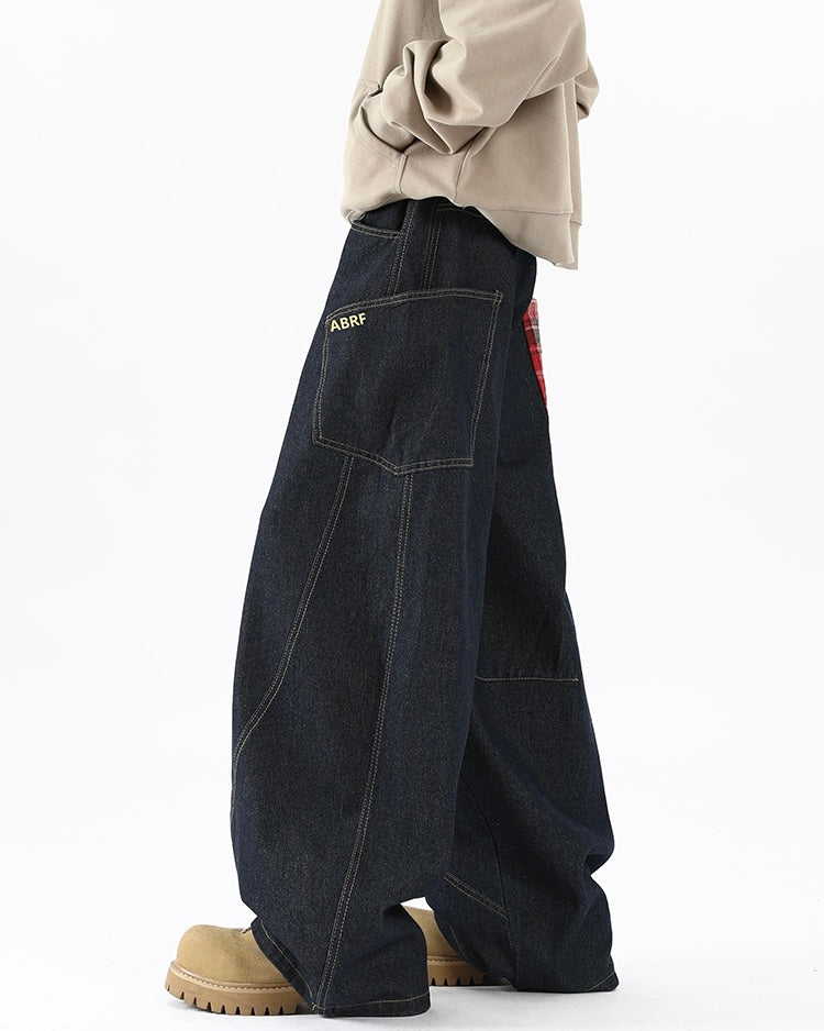 【COVER:FIT】 Plaid Patch Wide-Leg Denim Pants mry001859