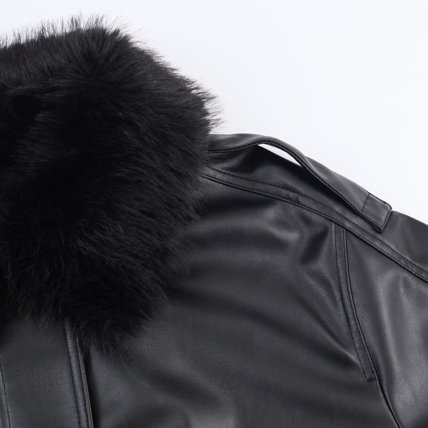 Fur Trimmed Leather Jacket mry002029