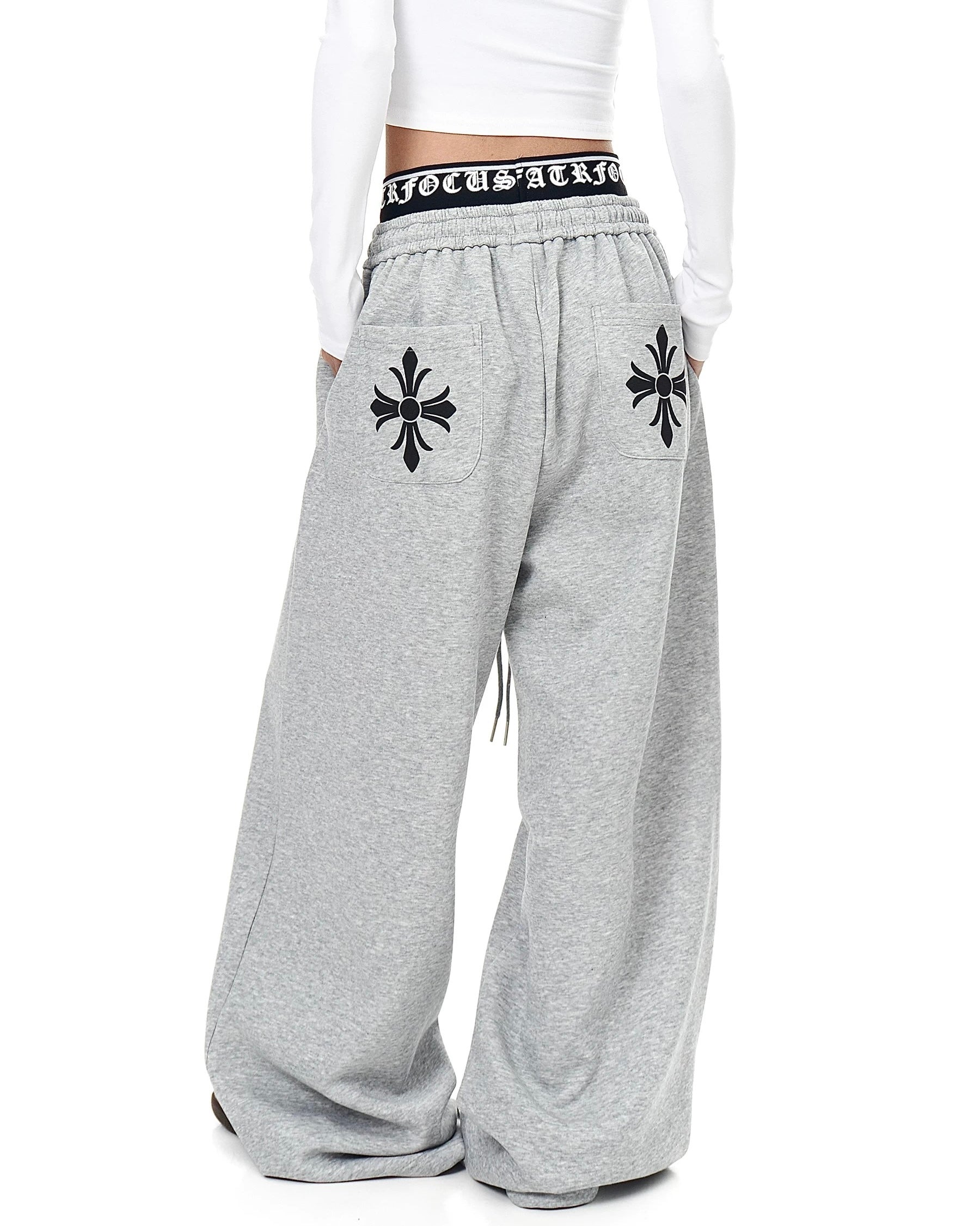 【YURU:FIT】 Cross Print Wide Sweatpants mry001861
