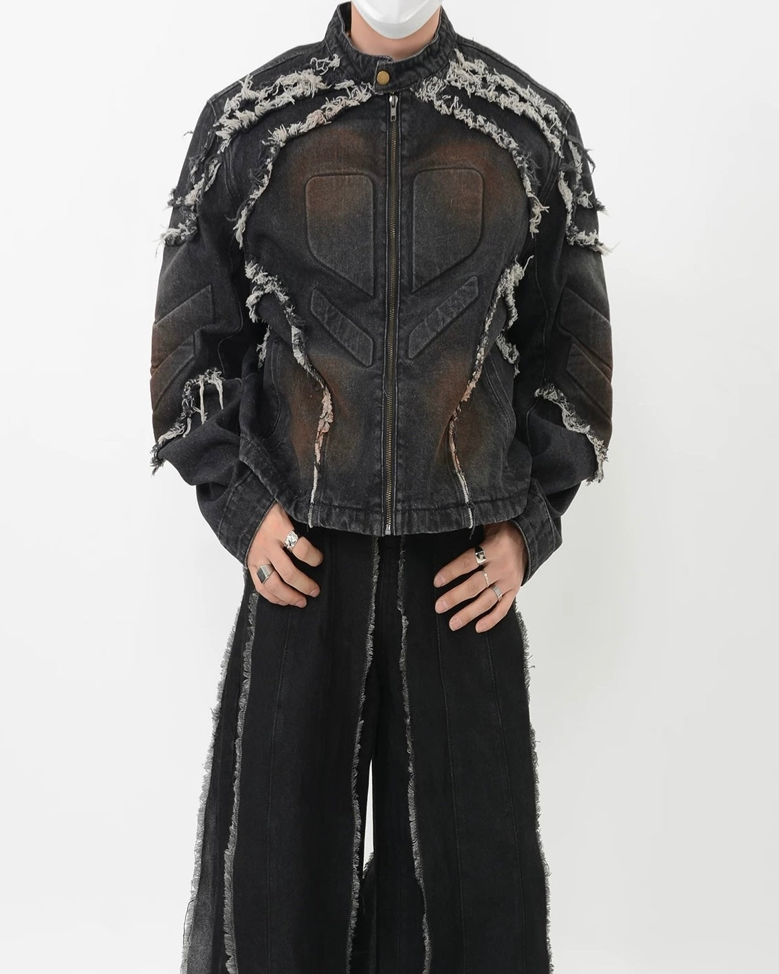 【2color】Distressed Denim Rider Jacket mry001815