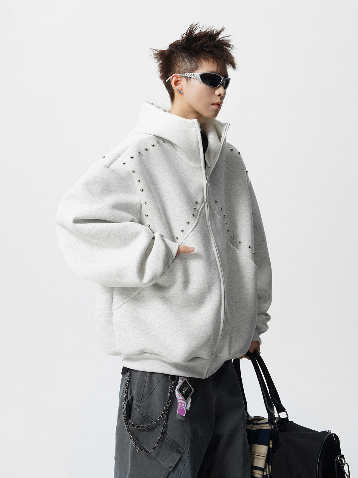 【評価★4.8以上/3color】Studded Oversized Zip Hoodie mry001897