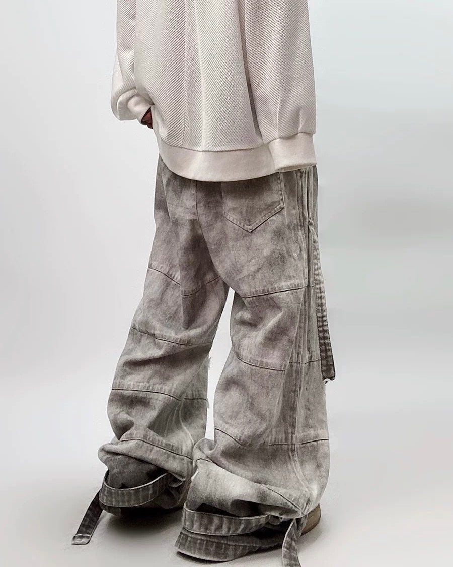 Unisex Distressed Wide-Leg Denim Pants mry001806