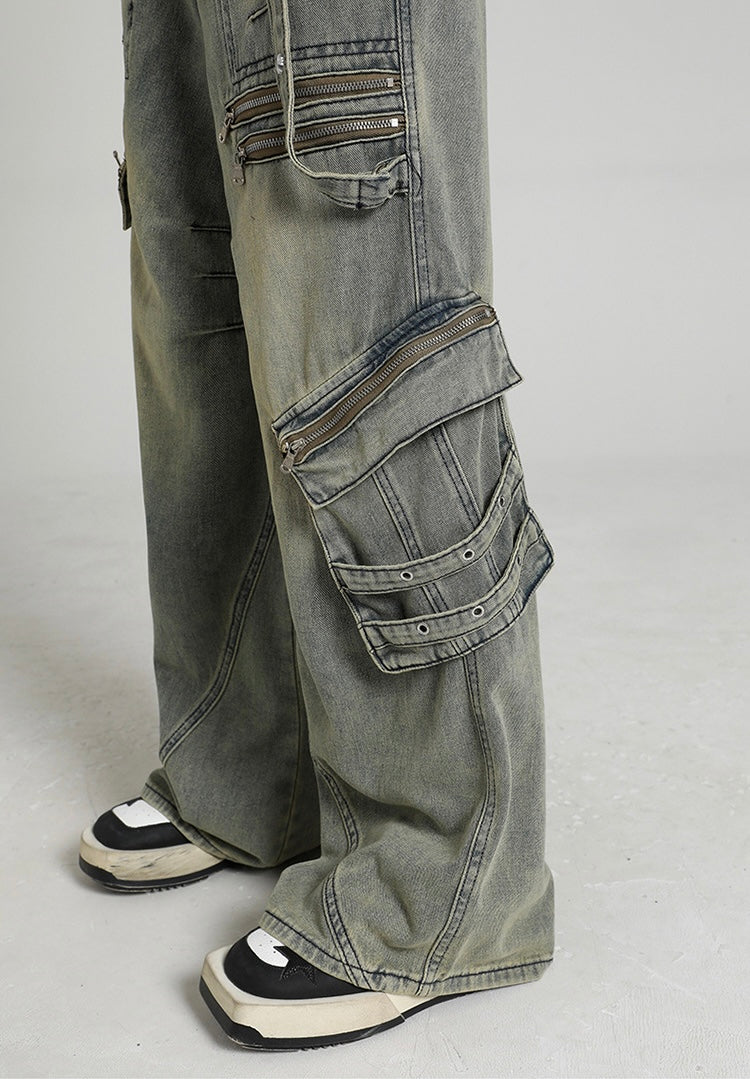 Y2K Multi-Zip Wide Cargo Denim Pants mry001672