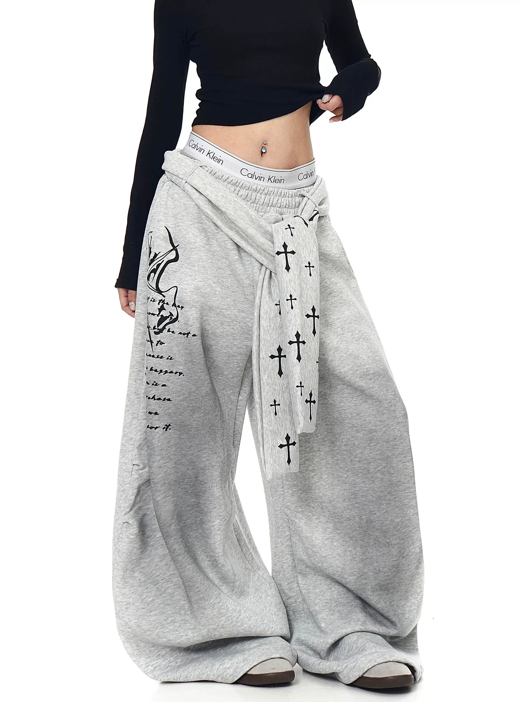 Cross Wrap Wide Sweat Pants mry002146