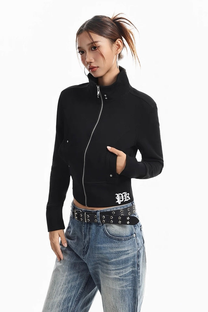 Cropped Zip-Up Cross Jacket mry002276