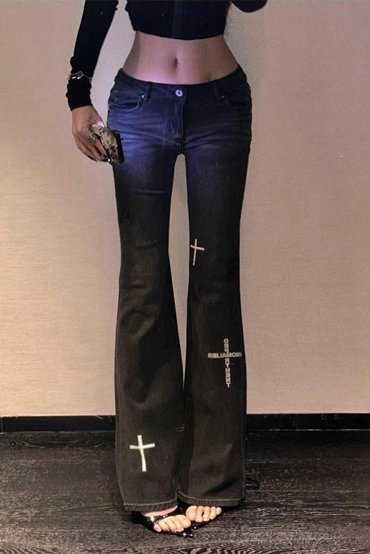 Low Rise Graphic Flare Jeans mry002275