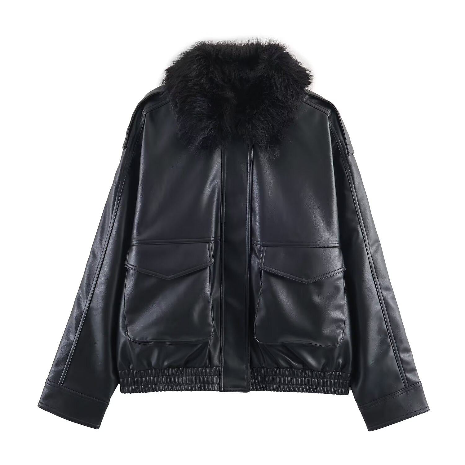 Fur Trimmed Leather Jacket mry002029
