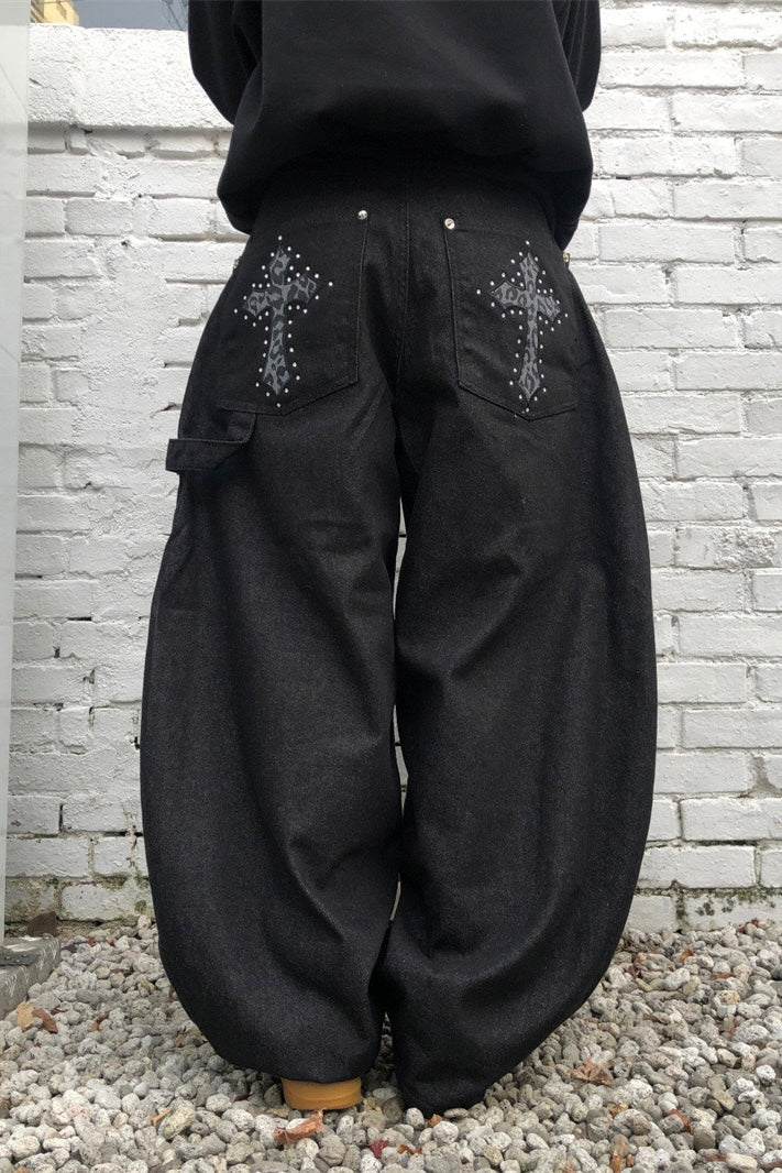 Baggy Cross Stud Wide Jeans mry002282