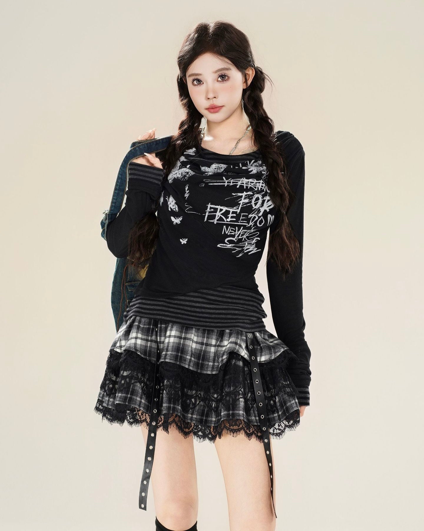 【2color】 Layered Graphic Mesh Long Sleeve Top mry001851