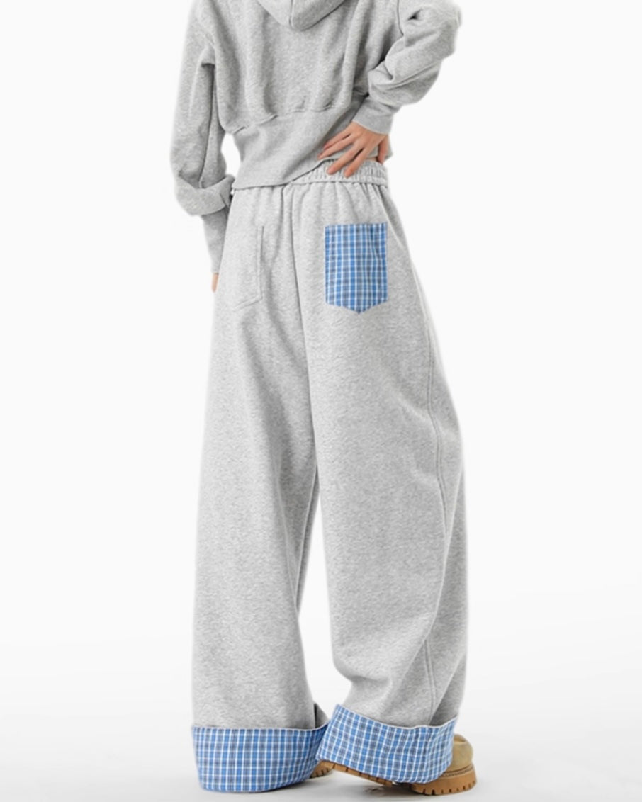 【YURU:FIT】Checkered Patch Wide-Leg Sweatpants mry001881