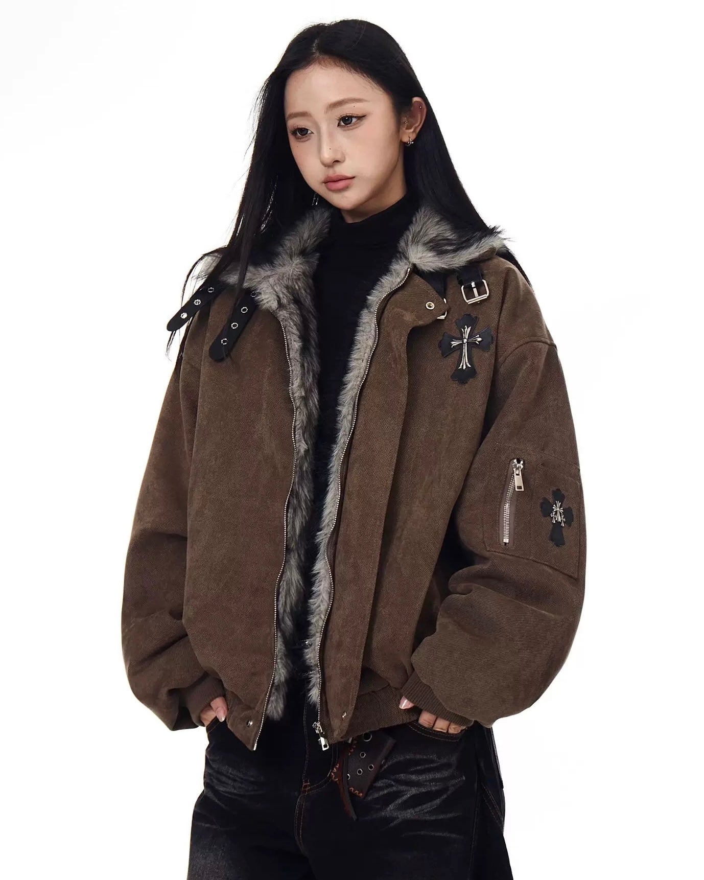 【大人気/評価★4.8以上】Cross Fur Bomber Jacket mry002017