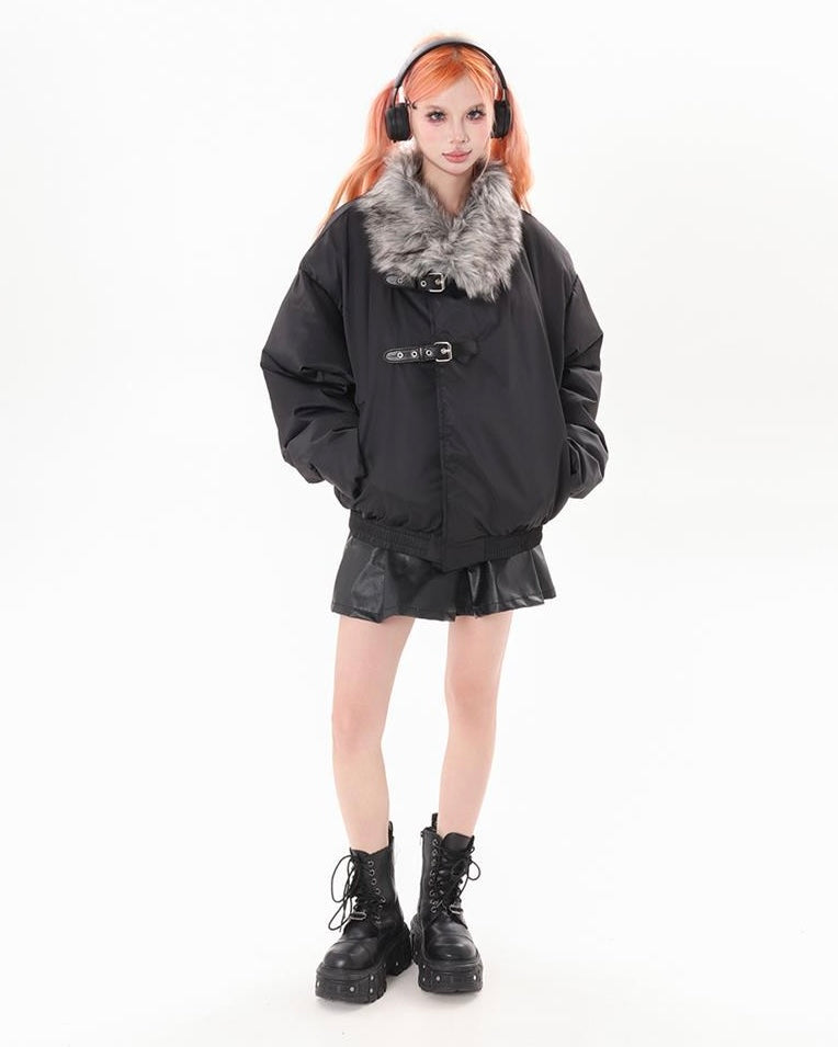 Faux Fur Collar Buckle Jacket mry001789