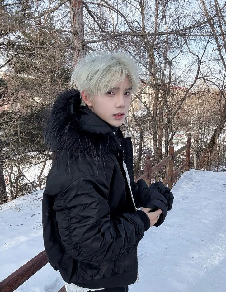 【高品質】Fur Hooded Bomber Jacket mry001984