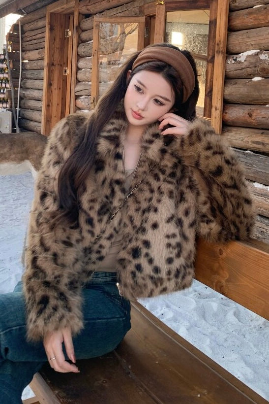 Leopard Faux Fur Zip Jacket mry002202