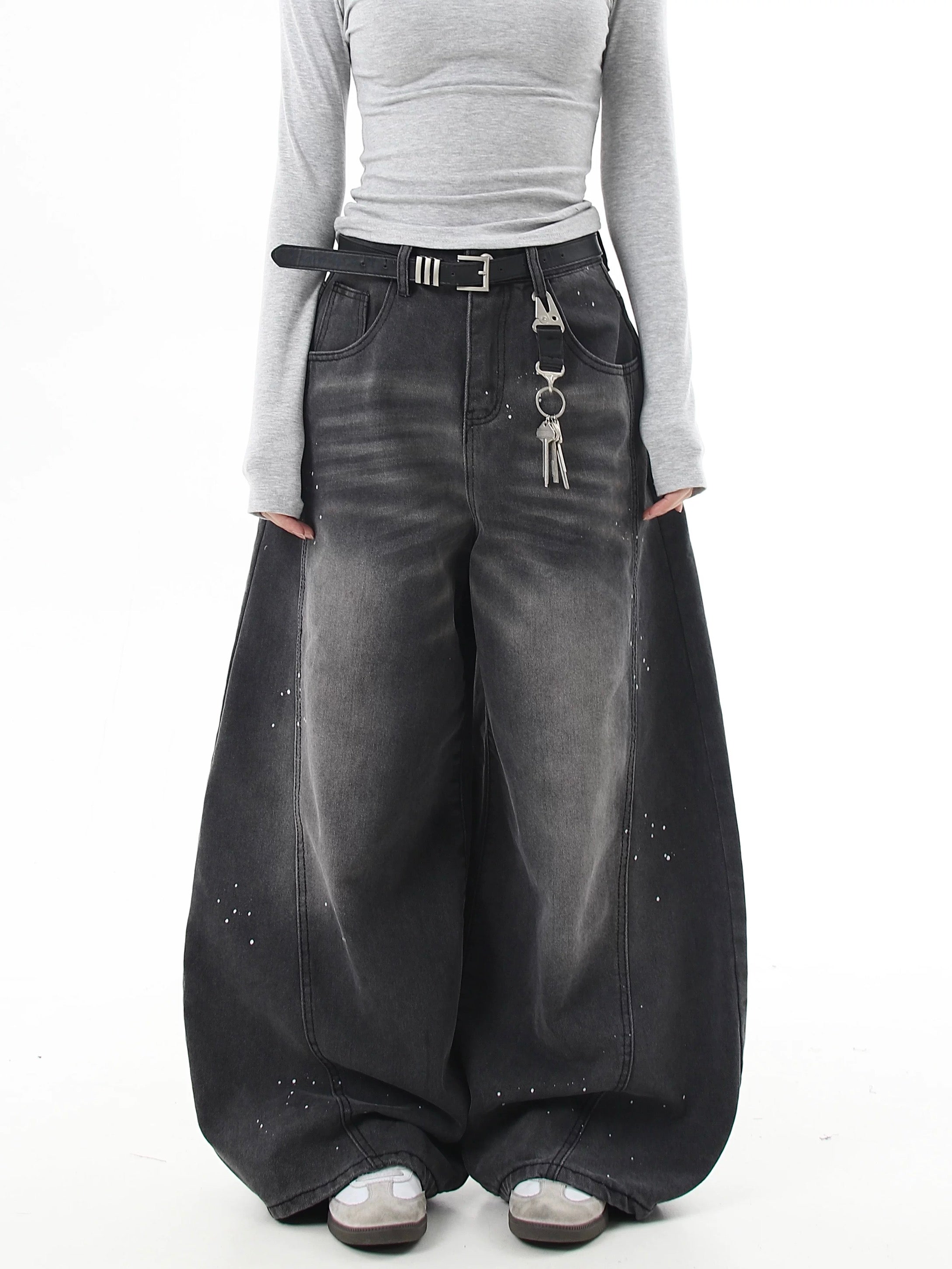 《人気急上昇中💬💥》【COVER:FIT】2color Splatter Wash Balloon Denim Pants mry001753