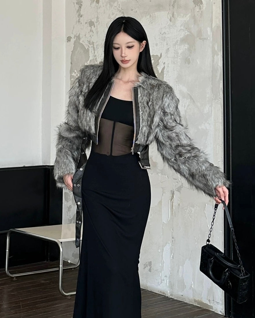Elegant Faux Fur Cropped Outer mry002098