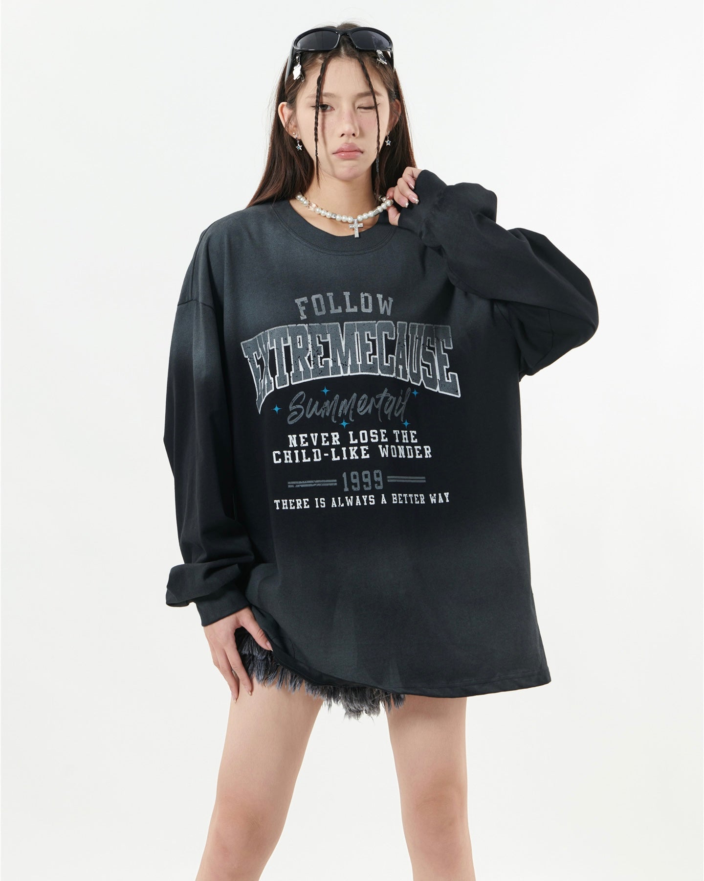 【2color】Vintage College Graphic Oversized shirt mry001844