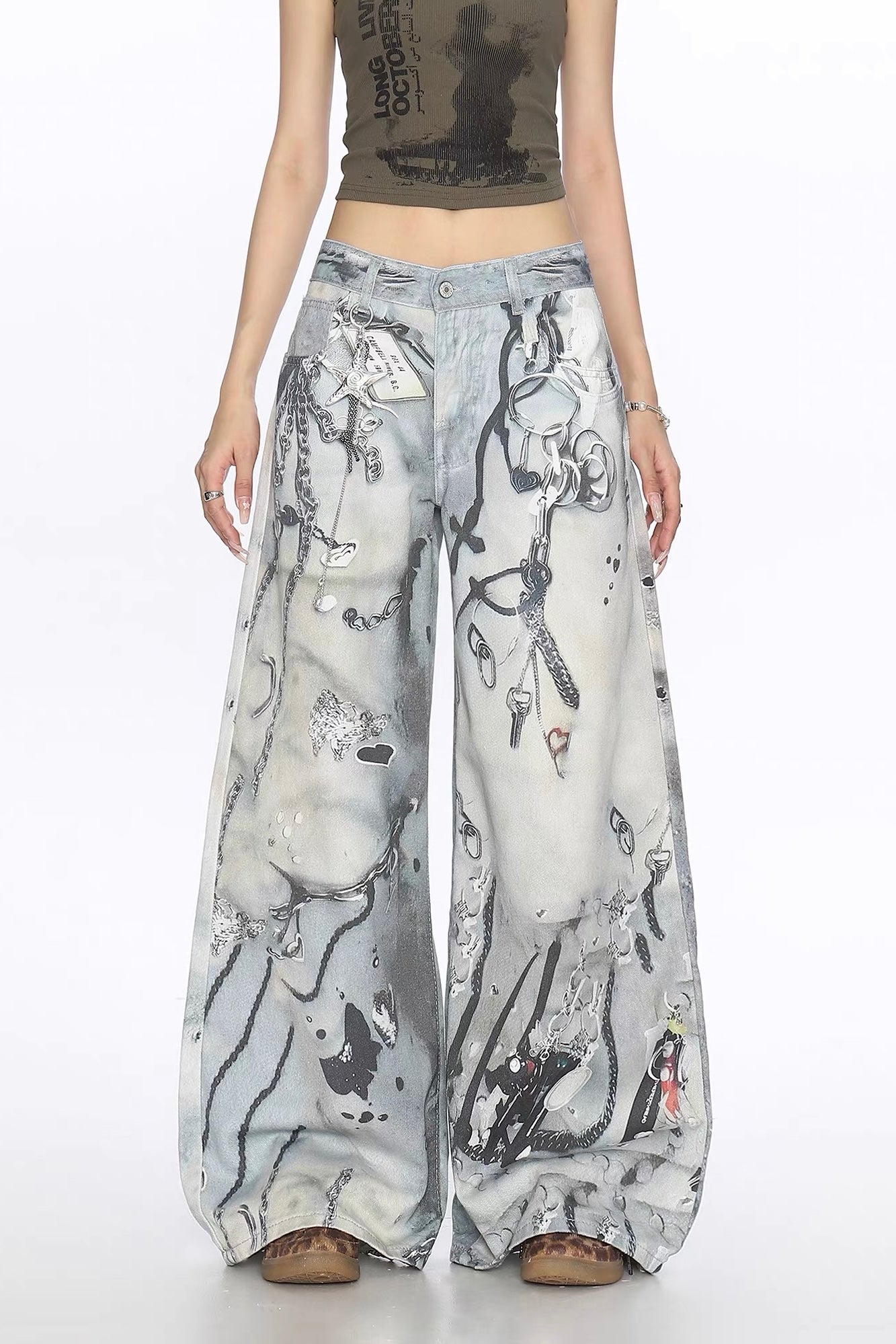 【ボトムス】グラフィックワイドデニムパンツ mry002380